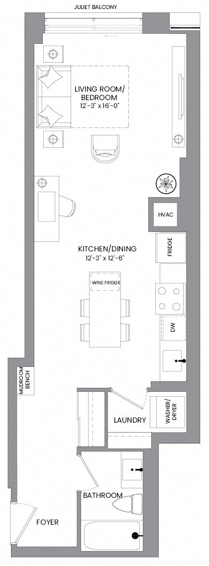 a floor plan of a small house with a kitchen and a living room